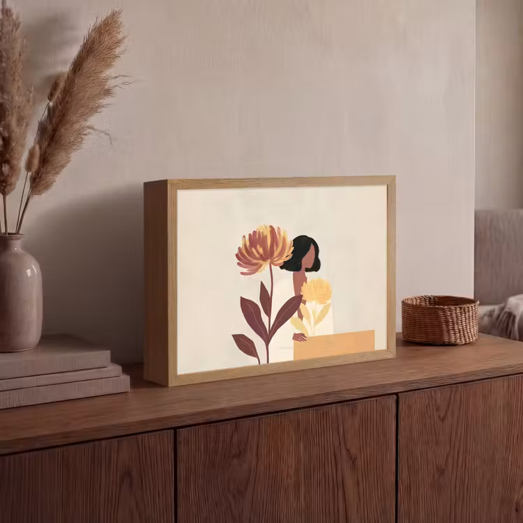 Vrouw - Minimalistisch - Bloem Light Box met batterij (Wandlamp) middel -sfeer2