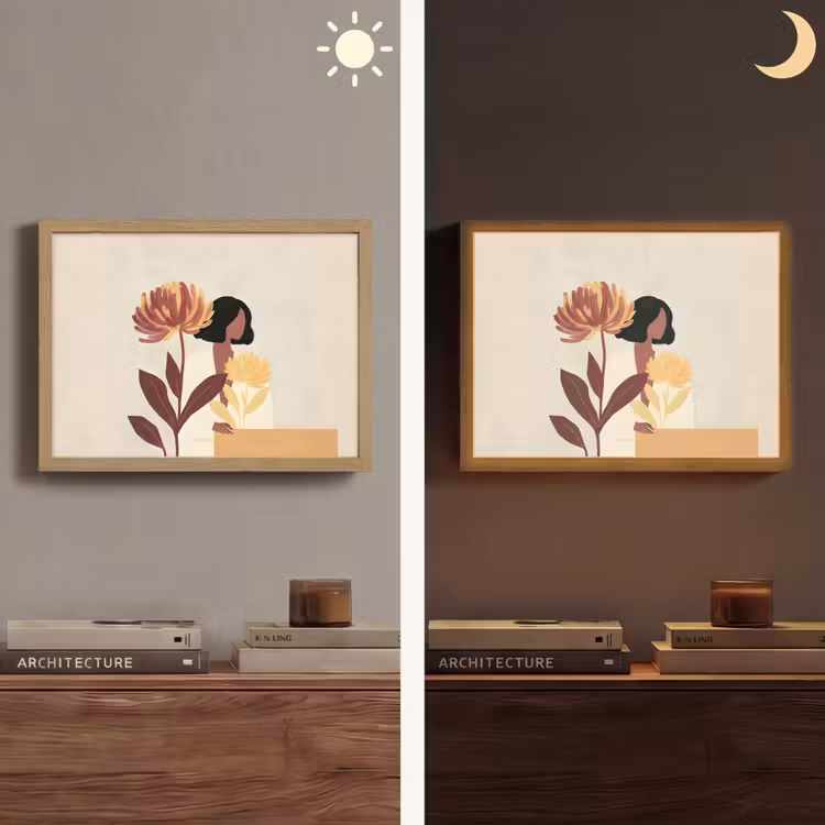 Vrouw - Minimalistisch - Bloem Light Box met batterij (Wandlamp) middel -sfeer3