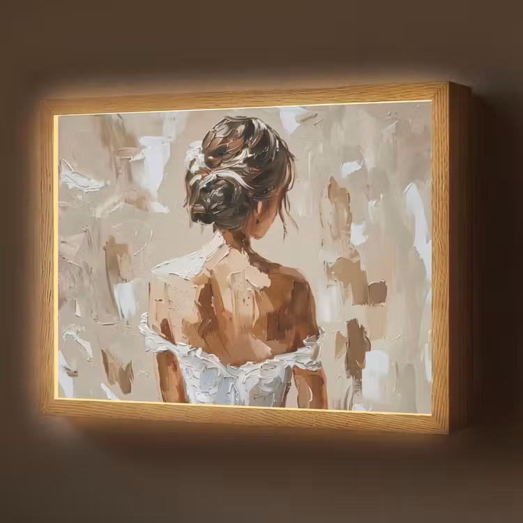 Vrouw - Verf - Abstract - Beige - Modern Light Box met batterij (Wandlamp) middel -z3d_website
