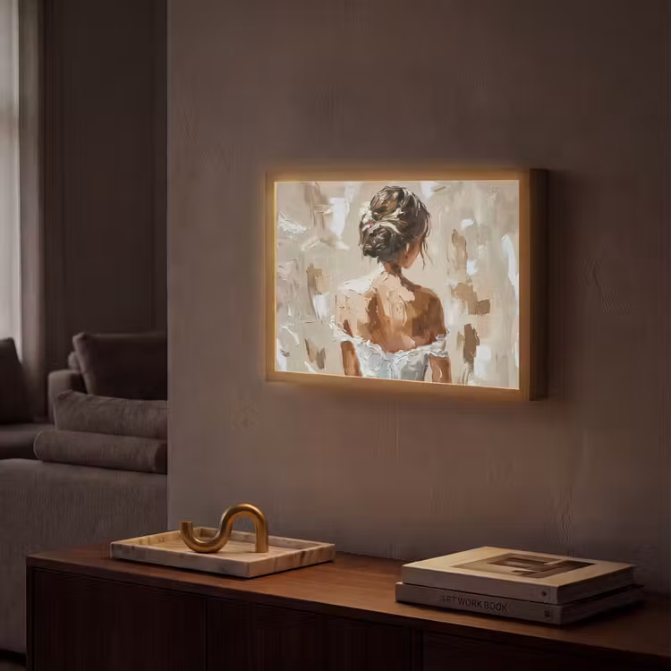 Vrouw - Verf - Abstract - Beige - Modern Light Box met batterij (Wandlamp) middel -sfeer1