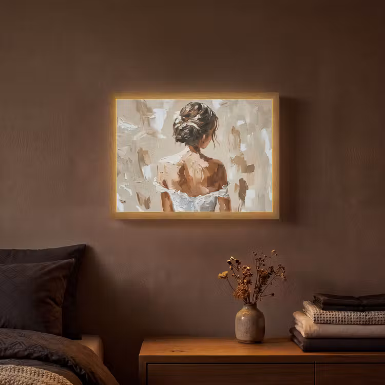 Vrouw - Verf - Abstract - Beige - Modern Light Box met batterij (Wandlamp) middel -sfeer4