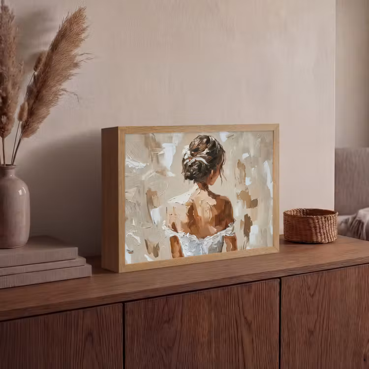 Vrouw - Verf - Abstract - Beige - Modern Light Box met batterij (Wandlamp) middel -sfeer2