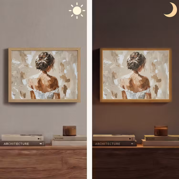 Vrouw - Verf - Abstract - Beige - Modern Light Box met batterij (Wandlamp) middel -sfeer3