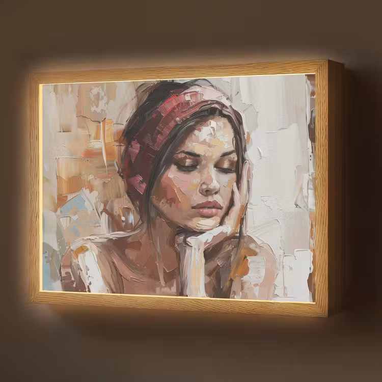 Vrouw - Verflook - Portret - Modern Light Box met batterij (Wandlamp) middel -z3d_website