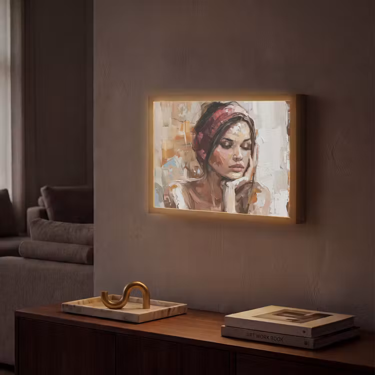 Vrouw - Verflook - Portret - Modern Light Box met batterij (Wandlamp) middel -sfeer1