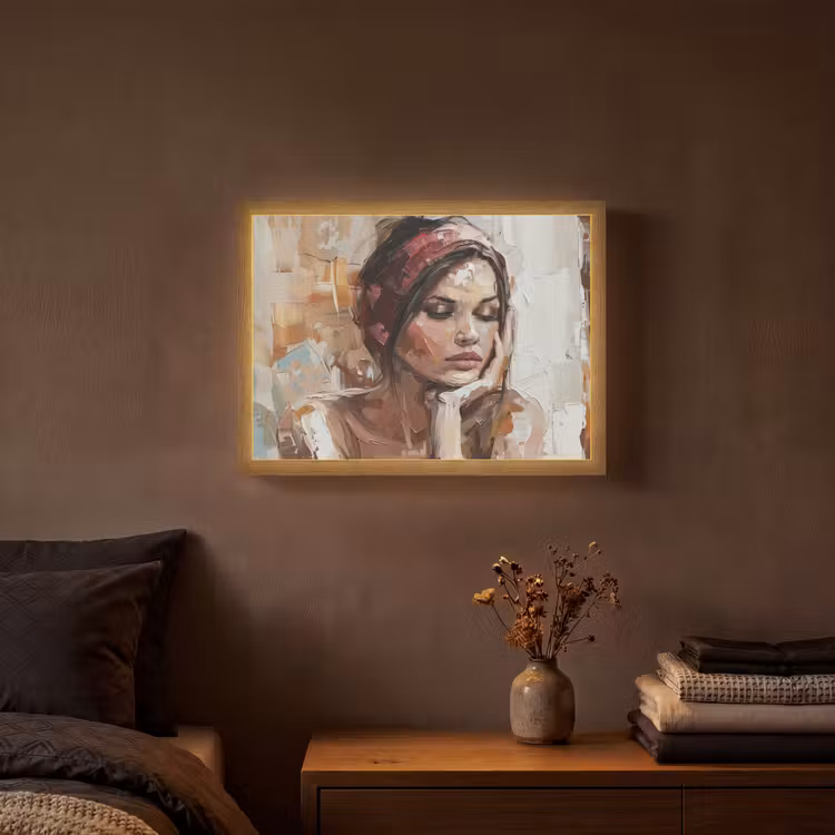 Vrouw - Verflook - Portret - Modern Light Box met batterij (Wandlamp) middel -sfeer4