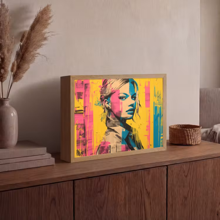Vrouw - Verfstrepen - Gekleurd Light Box met batterij (Wandlamp) middel -sfeer2