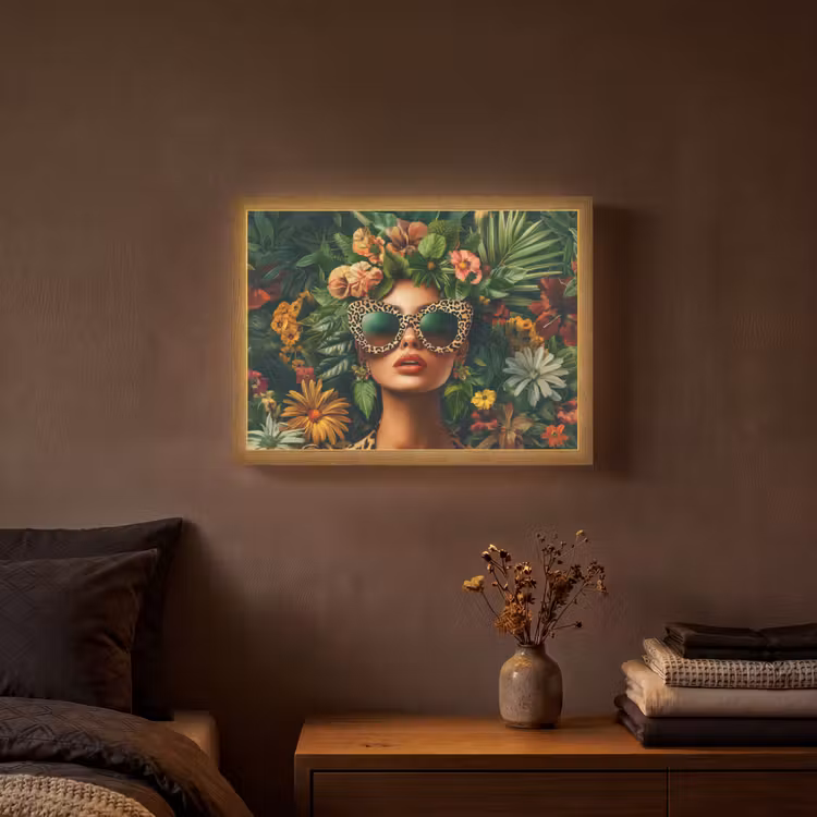 Vrouw - Panterprint - Jungle - Natuur - Luxe Light Box met batterij (Wandlamp) middel -sfeer4