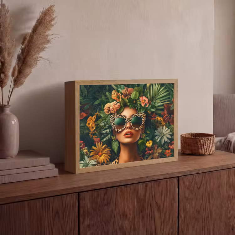 Vrouw - Panterprint - Jungle - Natuur - Luxe Light Box met batterij (Wandlamp) middel -sfeer2