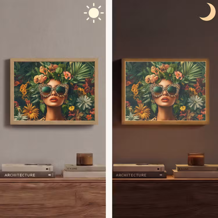 Vrouw - Panterprint - Jungle - Natuur - Luxe Light Box met batterij (Wandlamp) middel -sfeer3