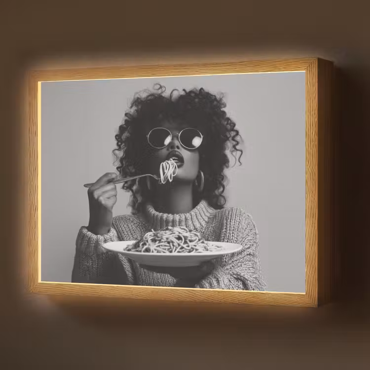 Vrouw - Pasta - Zwart - Wit Light Box met batterij (Wandlamp) middel -z3d_website
