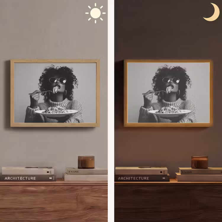 Vrouw - Pasta - Zwart - Wit Light Box met batterij (Wandlamp) middel -sfeer3