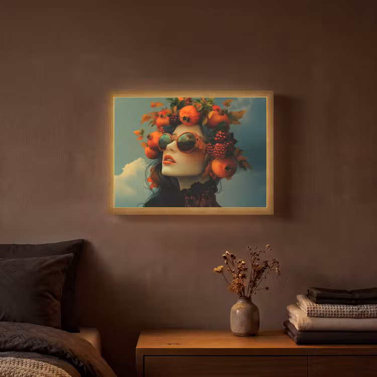 Vrouw - Granaatappel - Herfst - Zonnebril Light Box met batterij (Wandlamp) middel -sfeer4