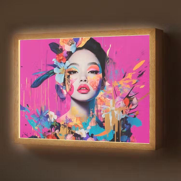 Vrouw - Portret - Abstract - Paars Light Box met batterij (Wandlamp) middel -z3d_website