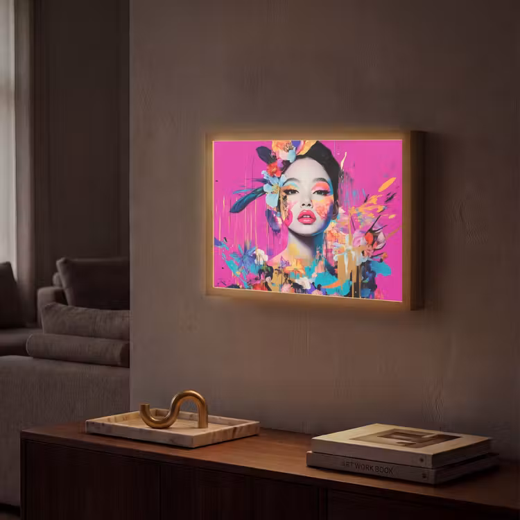Vrouw - Portret - Abstract - Paars Light Box met batterij (Wandlamp) middel -sfeer1