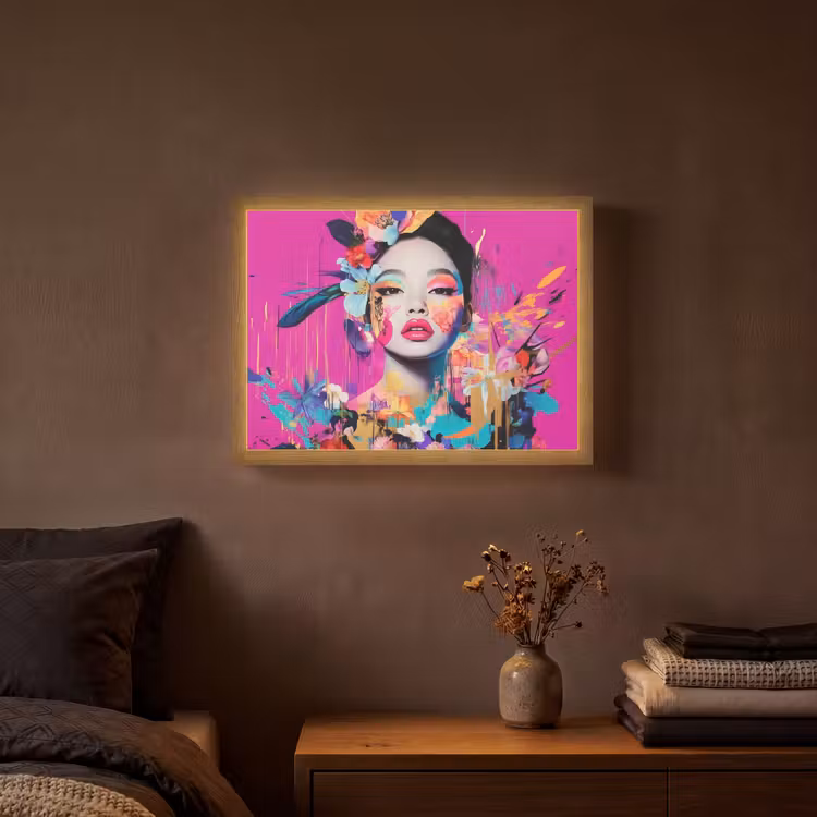 Vrouw - Portret - Abstract - Paars Light Box met batterij (Wandlamp) middel -sfeer4