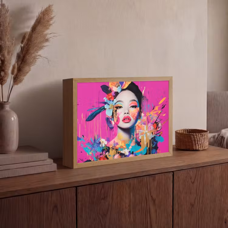 Vrouw - Portret - Abstract - Paars Light Box met batterij (Wandlamp) middel -sfeer2