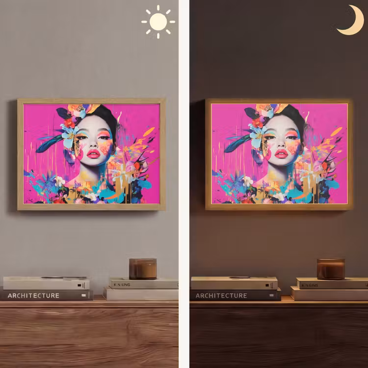 Vrouw - Portret - Abstract - Paars Light Box met batterij (Wandlamp) middel -sfeer3