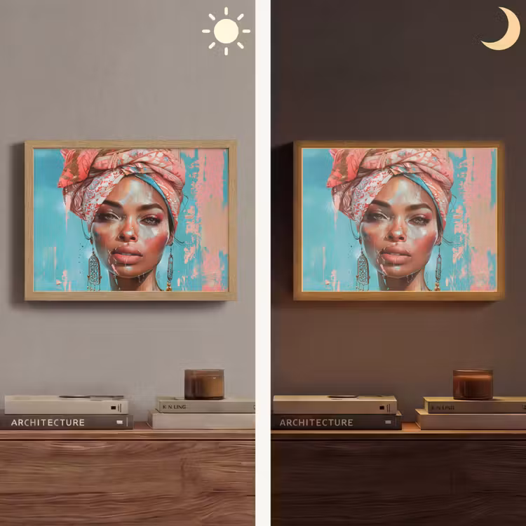 Vrouw - Portret - Blauw - Roze - Modern Light Box met batterij (Wandlamp) middel -sfeer3