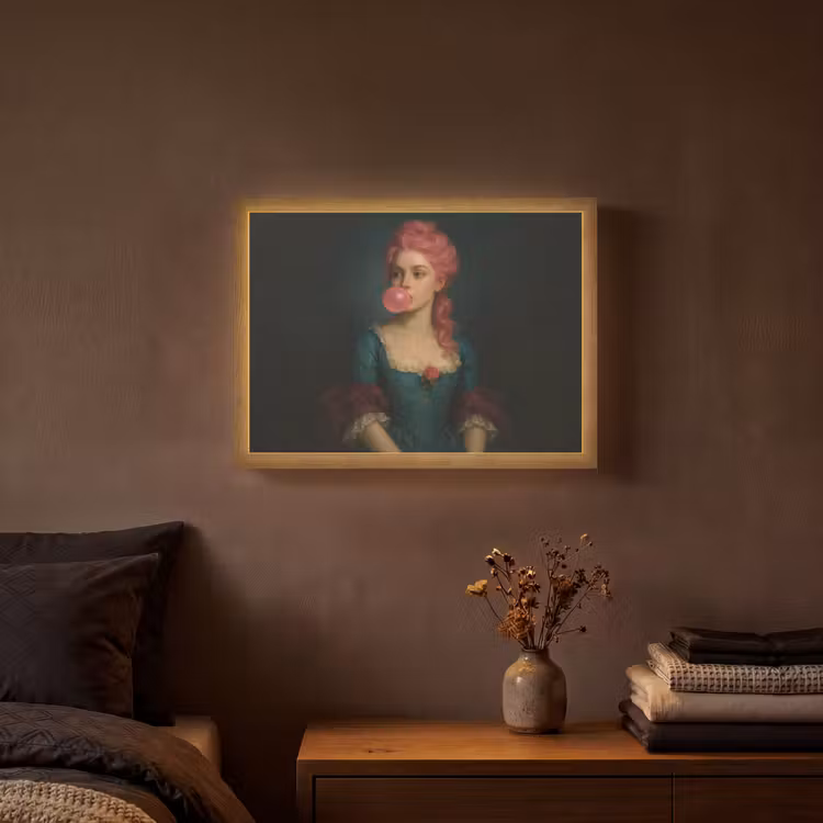 Vrouw - Portret - Kauwgombel Light Box met batterij (Wandlamp) middel -sfeer4