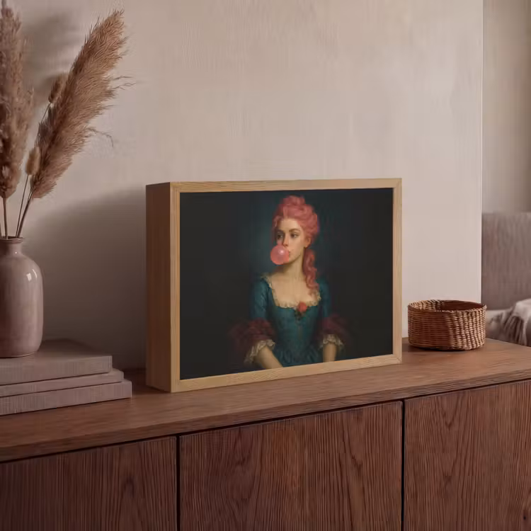 Vrouw - Portret - Kauwgombel Light Box met batterij (Wandlamp) middel -sfeer2
