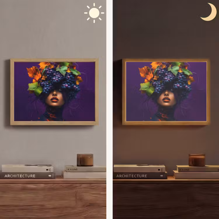 Vrouw - Paars - Druiven Light Box met batterij (Wandlamp) middel -sfeer3