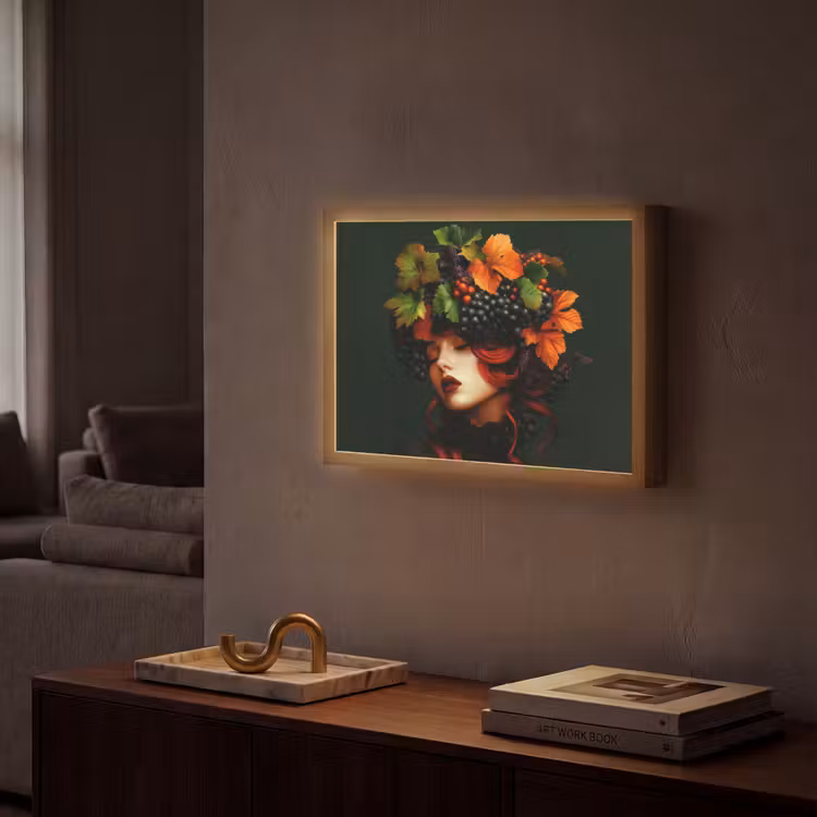 Vrouw - Rood - Groen - Druiven Light Box met batterij (Wandlamp) middel -sfeer1