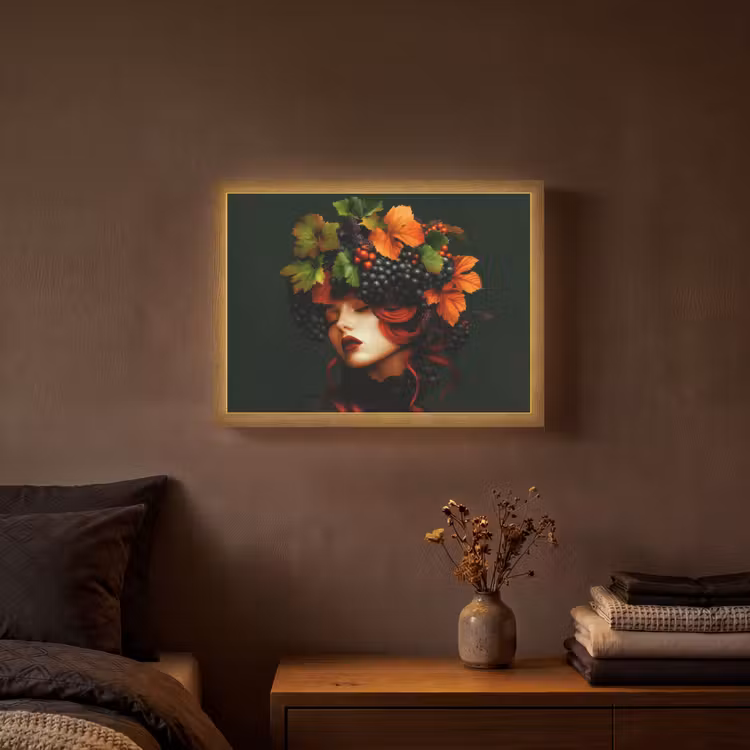 Vrouw - Rood - Groen - Druiven Light Box met batterij (Wandlamp) middel -sfeer4