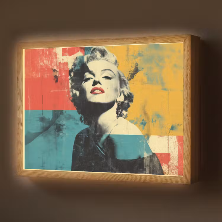 Vrouw - Rode lippen - Abstracte kleurvlakken - Popartuistraling Light Box met batterij (Wandlamp) middel -z3d_website