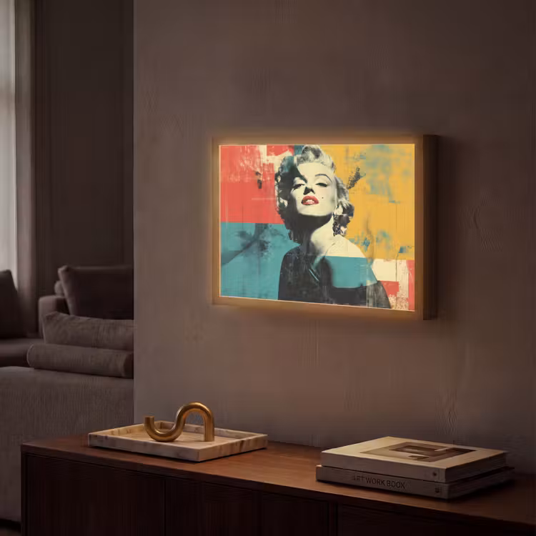Vrouw - Rode lippen - Abstracte kleurvlakken - Popartuistraling Light Box met batterij (Wandlamp) middel -sfeer1