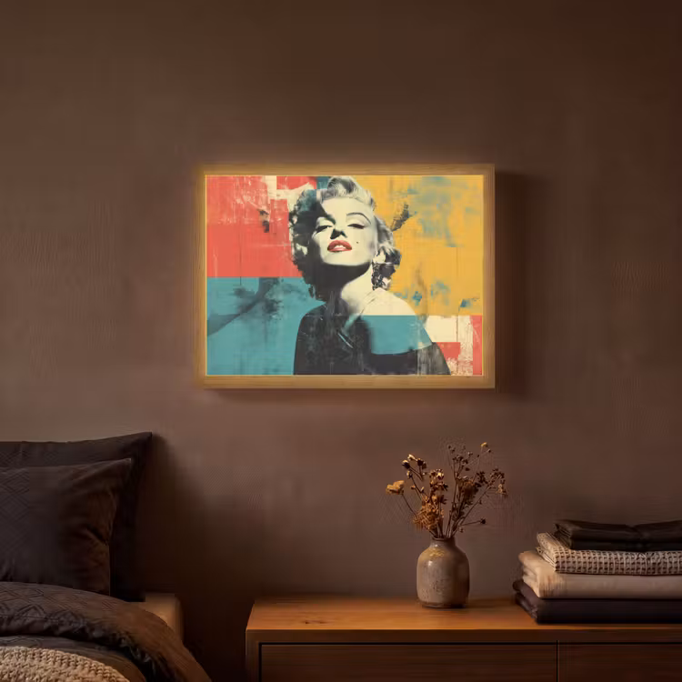 Vrouw - Rode lippen - Abstracte kleurvlakken - Popartuistraling Light Box met batterij (Wandlamp) middel -sfeer4