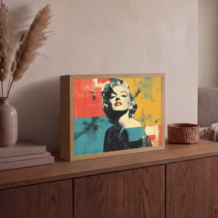 Vrouw - Rode lippen - Abstracte kleurvlakken - Popartuistraling Light Box met batterij (Wandlamp) middel -sfeer2