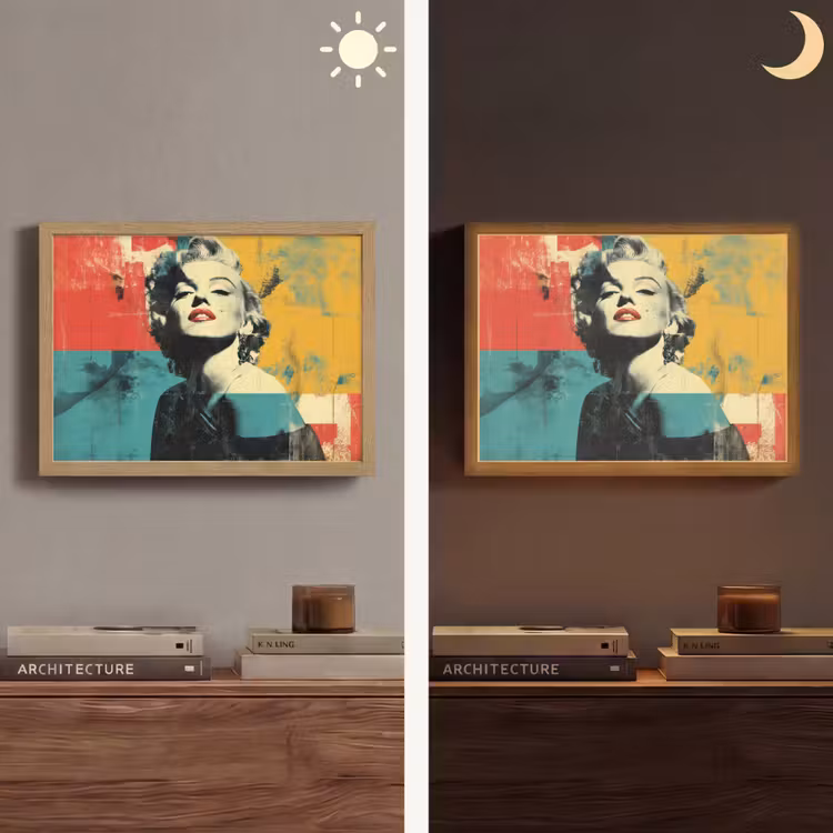 Vrouw - Rode lippen - Abstracte kleurvlakken - Popartuistraling Light Box met batterij (Wandlamp) middel -sfeer3