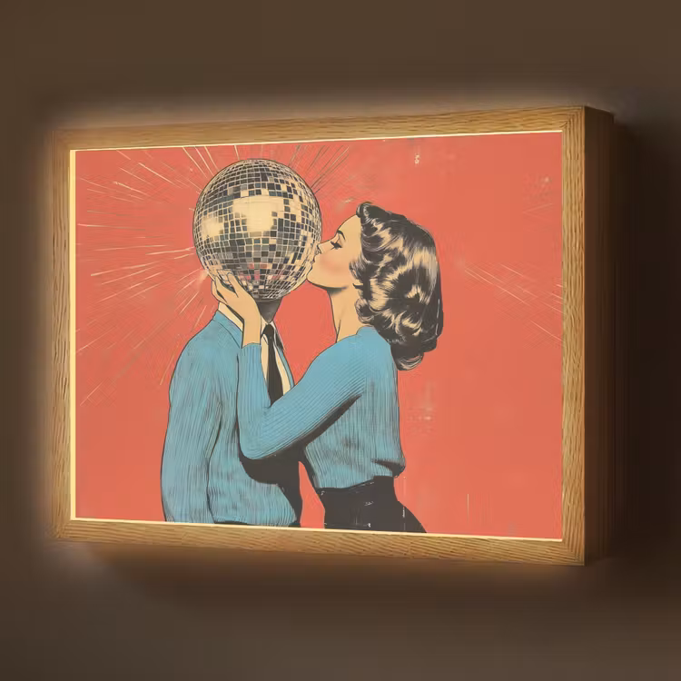 Vrouw - Retro - Discobal - Kus Light Box met batterij (Wandlamp) middel -z3d_website