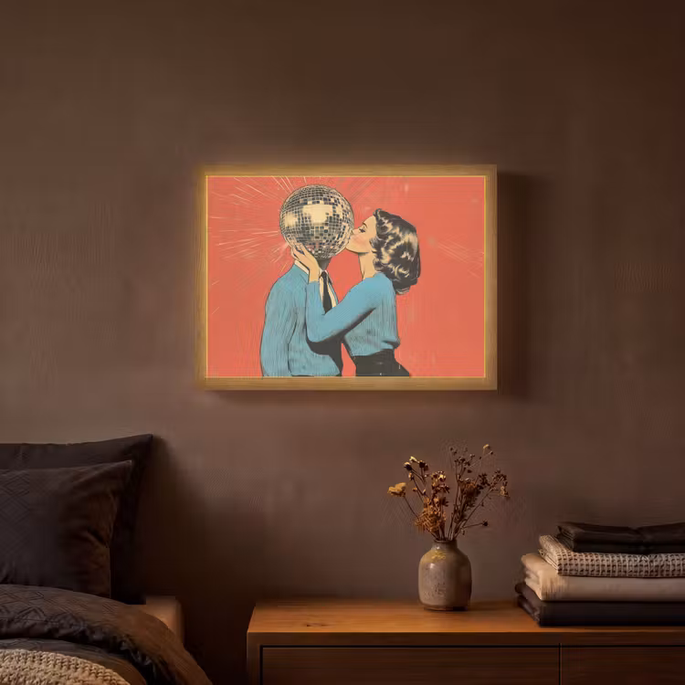 Vrouw - Retro - Discobal - Kus Light Box met batterij (Wandlamp) middel -sfeer4