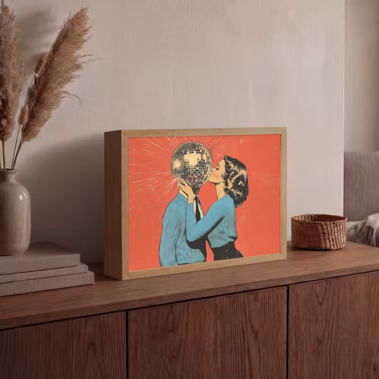 Vrouw - Retro - Discobal - Kus Light Box met batterij (Wandlamp) middel -sfeer2