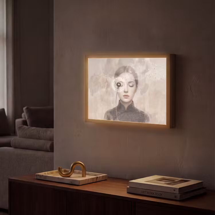 Vrouw - Sereen - Grijs Light Box met batterij (Wandlamp) middel -sfeer1