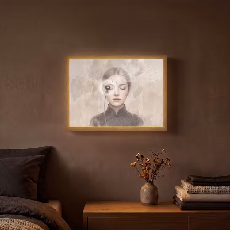 Vrouw - Sereen - Grijs Light Box met batterij (Wandlamp) middel -sfeer4