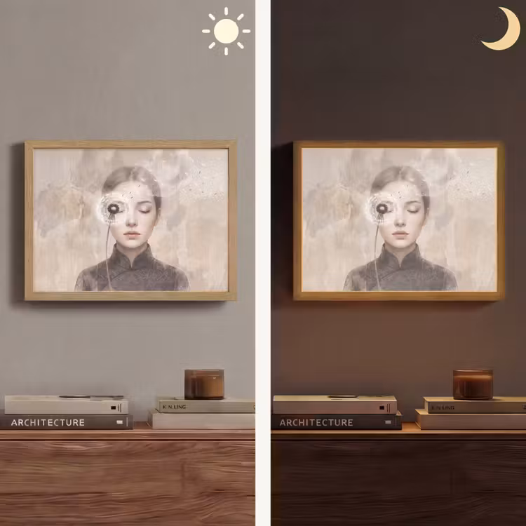 Vrouw - Sereen - Grijs Light Box met batterij (Wandlamp) middel -sfeer3