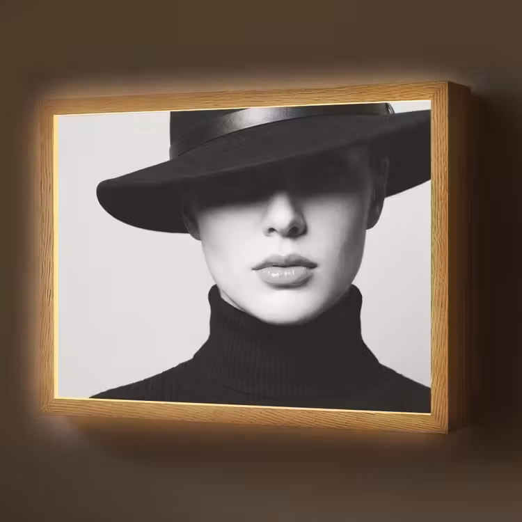 Vrouw - Schaduw - Zwart - Wit - Mysterieus Light Box met batterij (Wandlamp) middel -z3d_website