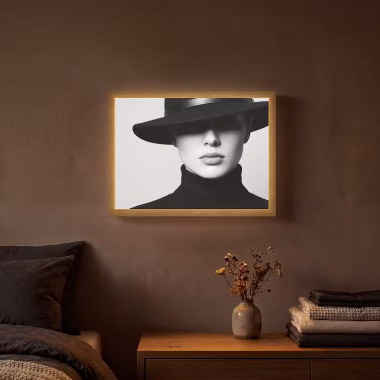 Vrouw - Schaduw - Zwart - Wit - Mysterieus Light Box met batterij (Wandlamp) middel -sfeer4