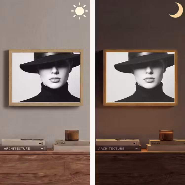 Vrouw - Schaduw - Zwart - Wit - Mysterieus Light Box met batterij (Wandlamp) middel -sfeer3