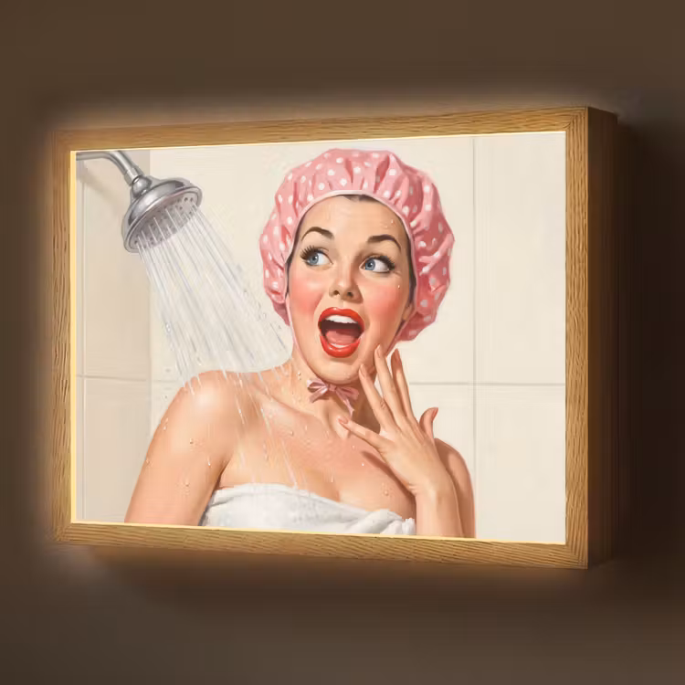 Vrouw - Douche - Roze Light Box met batterij (Wandlamp) middel -z3d_website