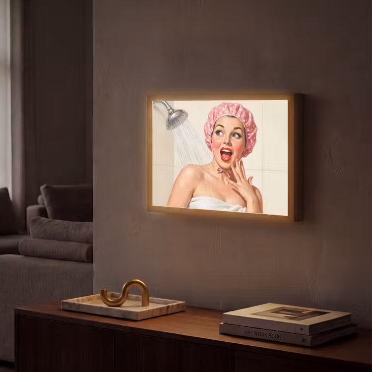 Vrouw - Douche - Roze Light Box met batterij (Wandlamp) middel -sfeer1