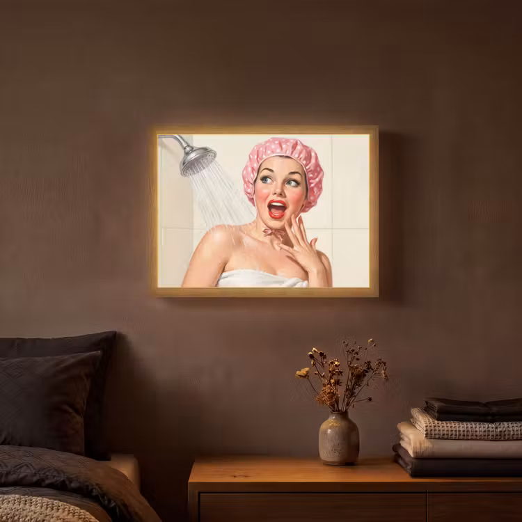 Vrouw - Douche - Roze Light Box met batterij (Wandlamp) middel -sfeer4