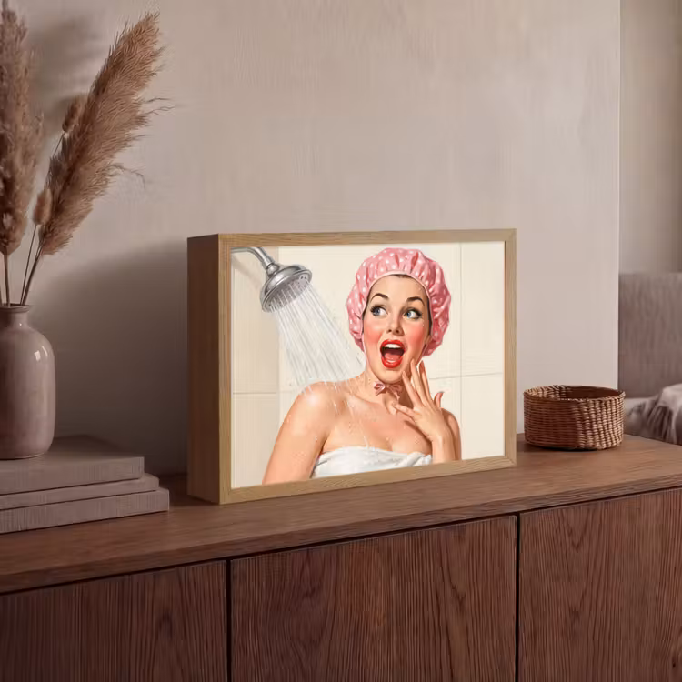 Vrouw - Douche - Roze Light Box met batterij (Wandlamp) middel -sfeer2