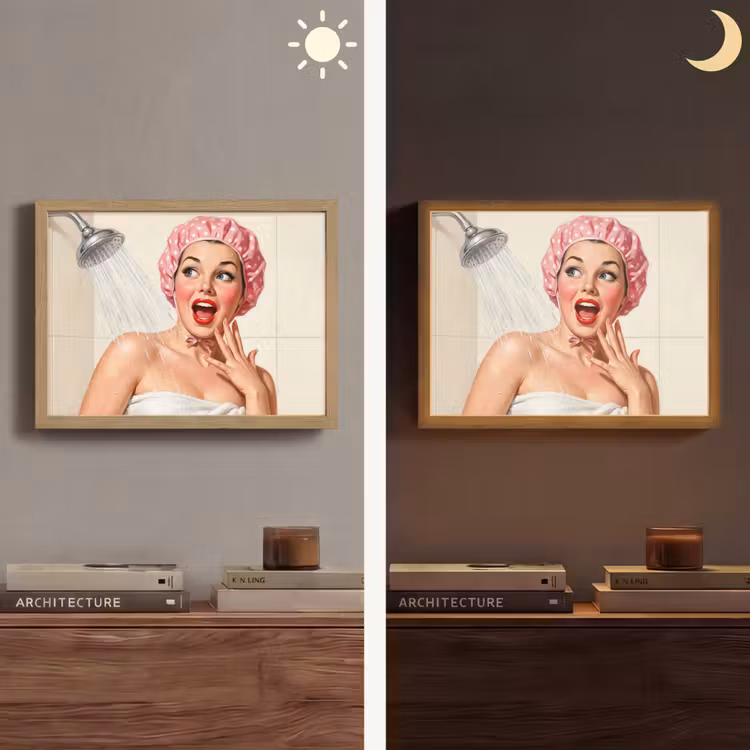 Vrouw - Douche - Roze Light Box met batterij (Wandlamp) middel -sfeer3