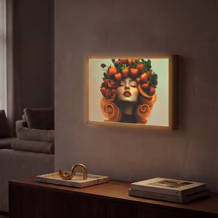 Vrouw - Aardbeien - Kroon Light Box met batterij (Wandlamp) middel -sfeer1
