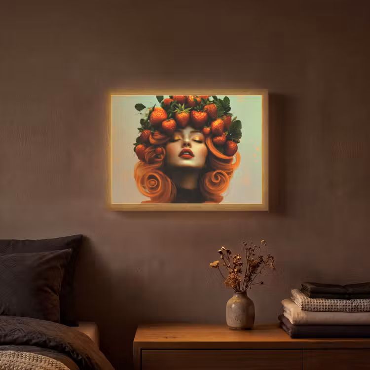 Vrouw - Aardbeien - Kroon Light Box met batterij (Wandlamp) middel -sfeer4