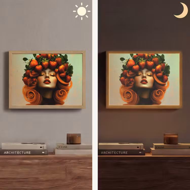 Vrouw - Aardbeien - Kroon Light Box met batterij (Wandlamp) middel -sfeer3